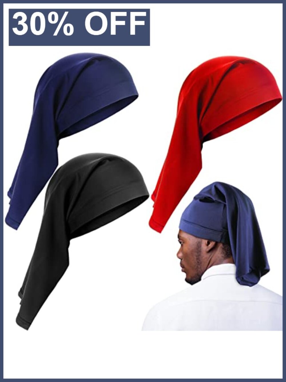 Satin Lined Loc Cap Dreadlock Tube 3 Pack Elastic Stretchy Sleep Cap